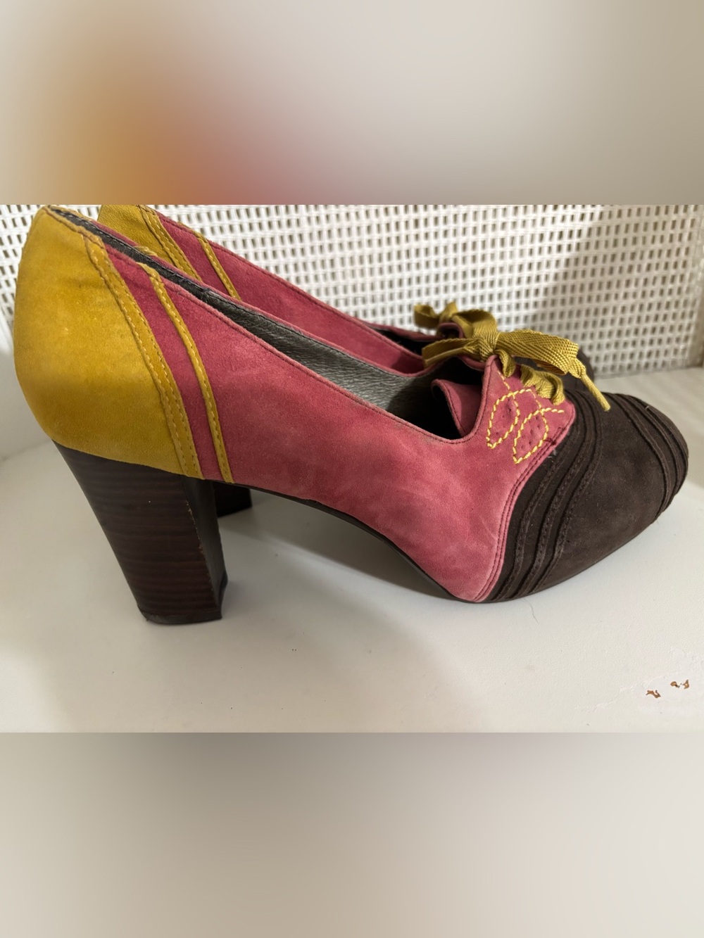Retro Multicolor Suede 3.5” Block-Heel Pumps by Pilero And The Letterman Press - Picture 5 of 10